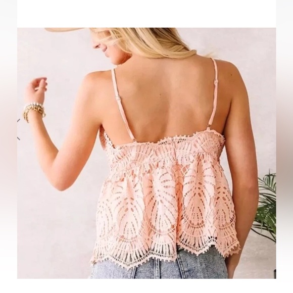 NWT Willow & Root Women's Blush Pink Crochet Lace Baby Doll Cami Top SZ XL - Picture 2 of 7